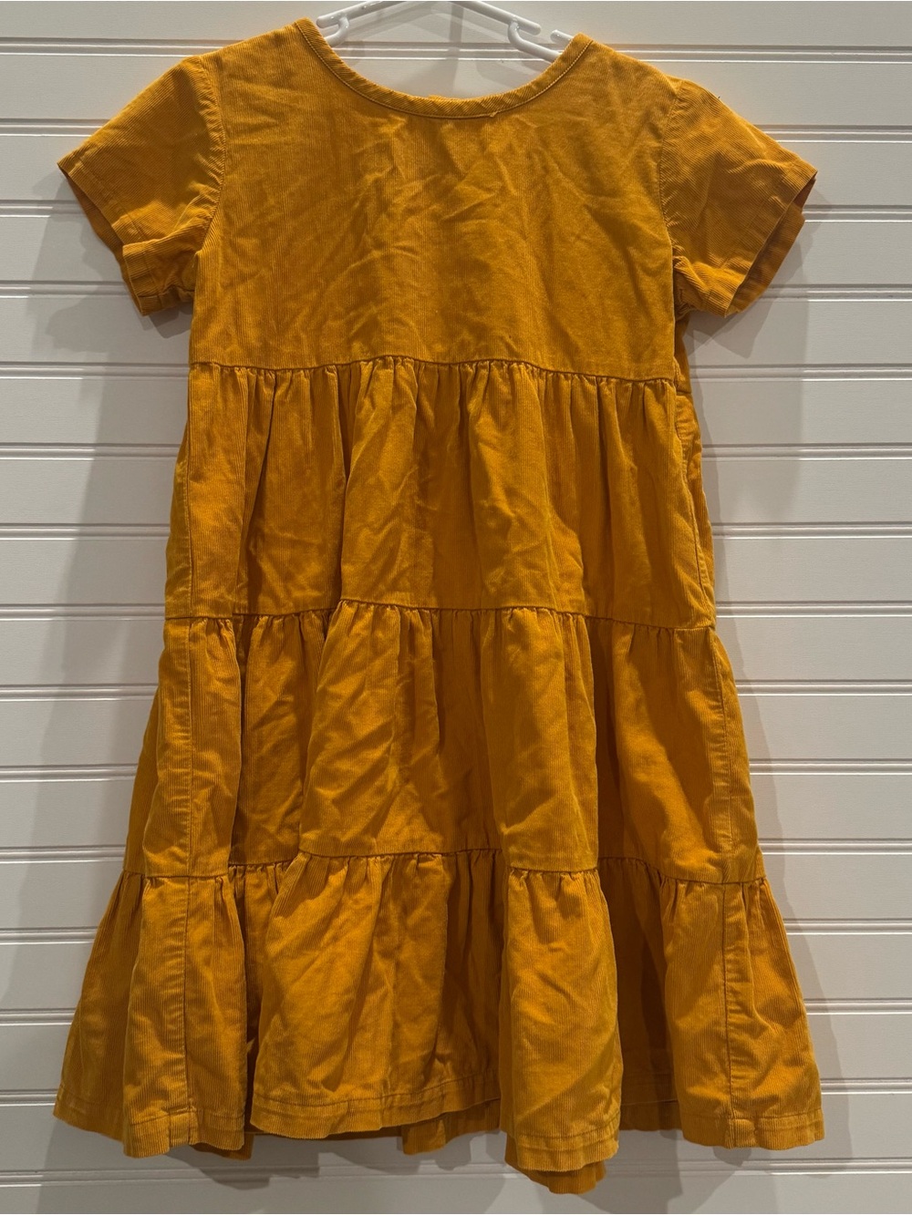 Hanna Andersson Girls Corduroy Dress 120 6-7 Mustard Yellow Tiered Fall